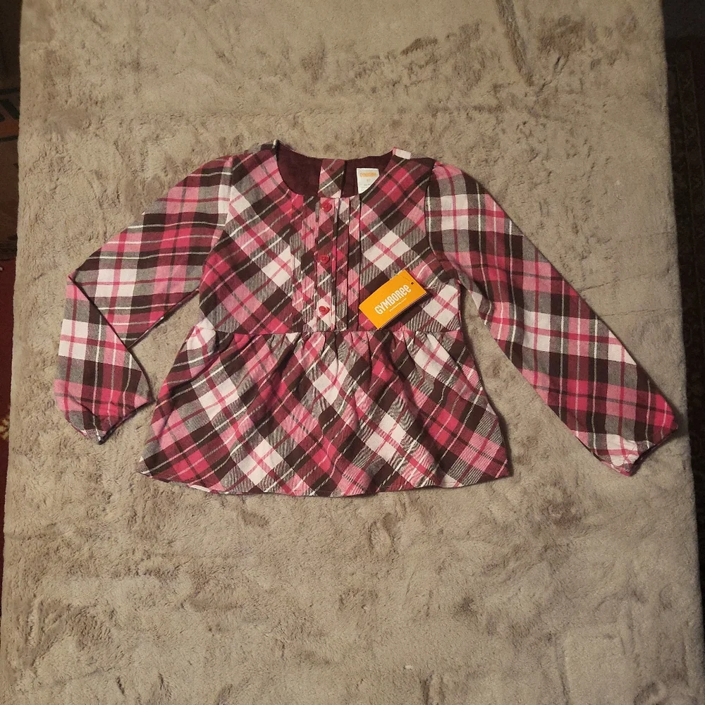 Brand New NWT 100% Cotton Pink Plaid Shirt Top Gymboree Kid's - 5T